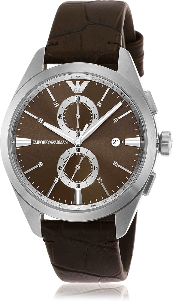 Emporio Armani Claudio Chronograph Brown Dial Brown Leather Strap Watch For Men - AR11482 - Image 8